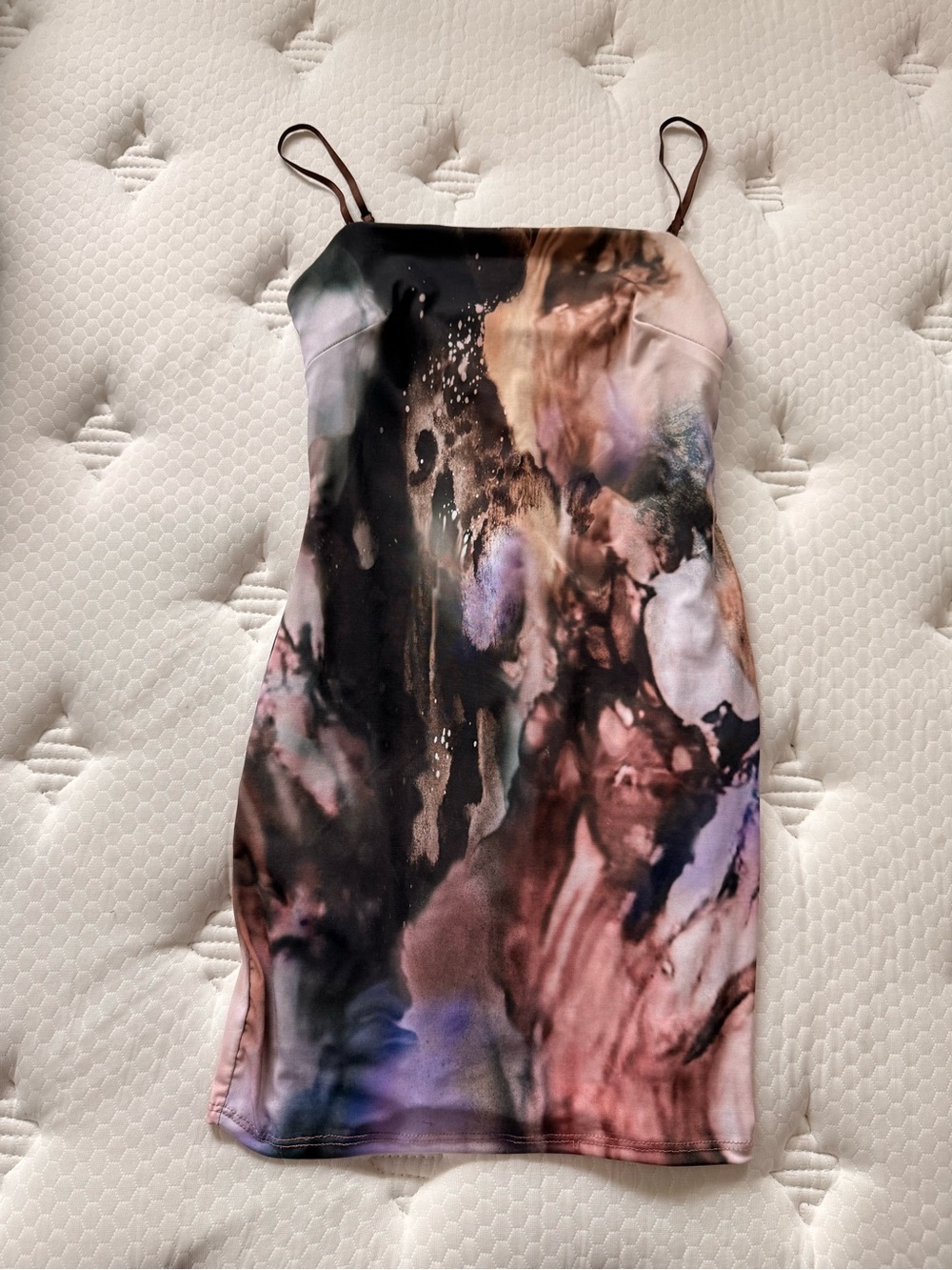 Abstract Marble Print Slip Dress in Black, Purple & Brown
